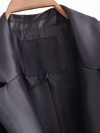 Faux Leather Long Sleeve Overcoat