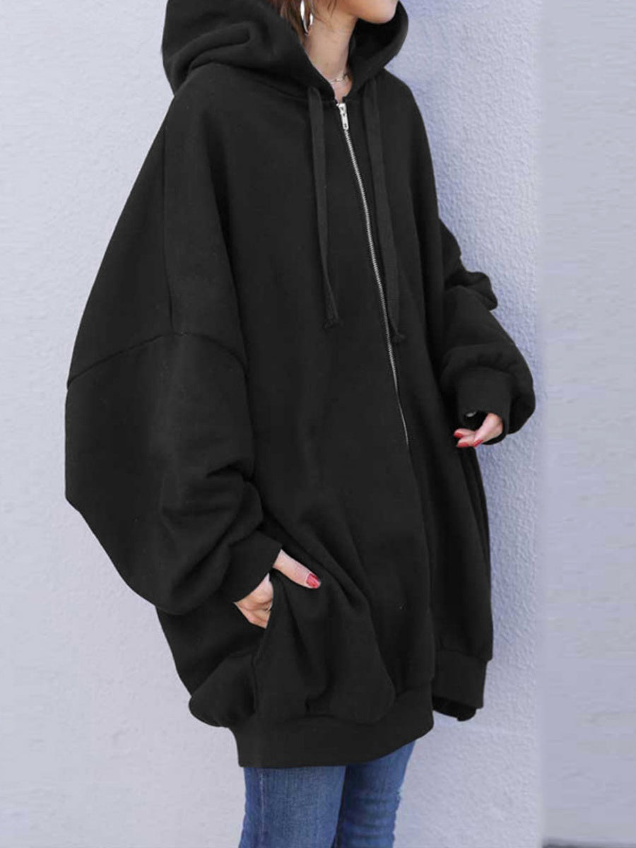 Zipper Long Fleece Lined Coat Hoodies