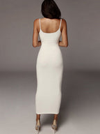Color-blocked Exposed Backpack Buttocks Camisoles Maxi Dresses