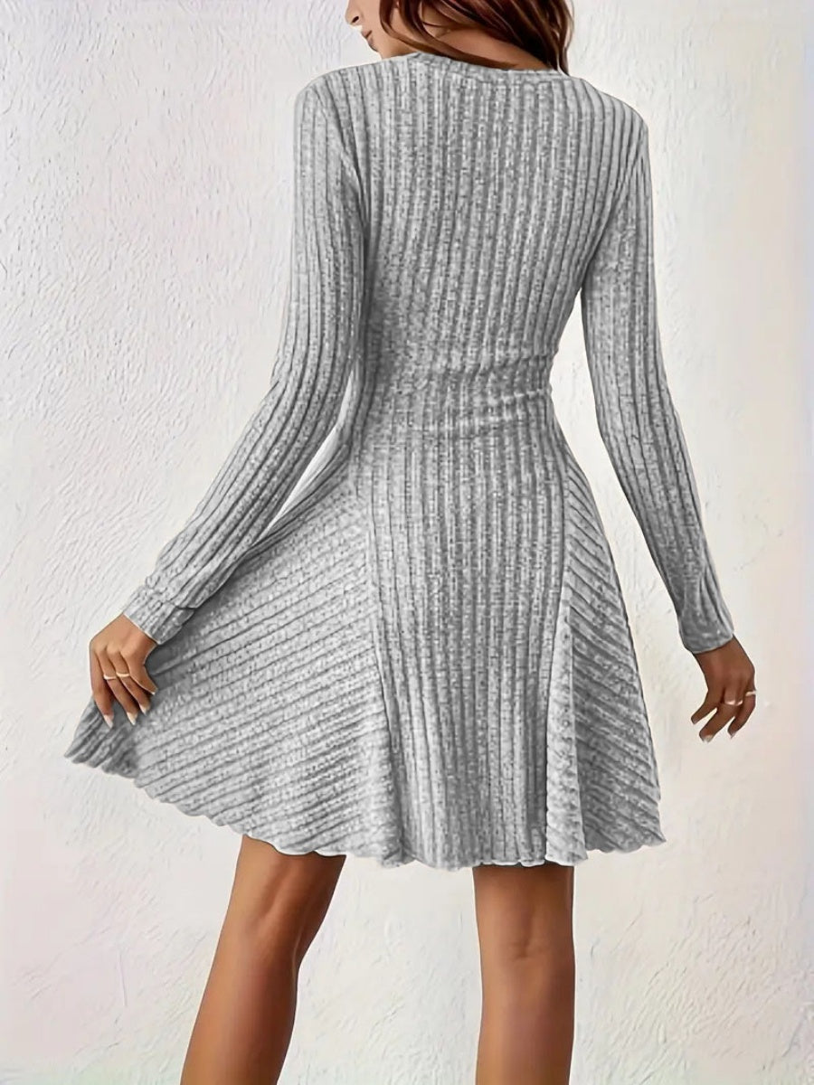 Pit Strip Knitting V-neck Long Sleeve Long Skirt Mini&Short Dresses
