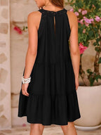 Loose-fit Trim Hollow Lace Halter Mini&Short Dresses