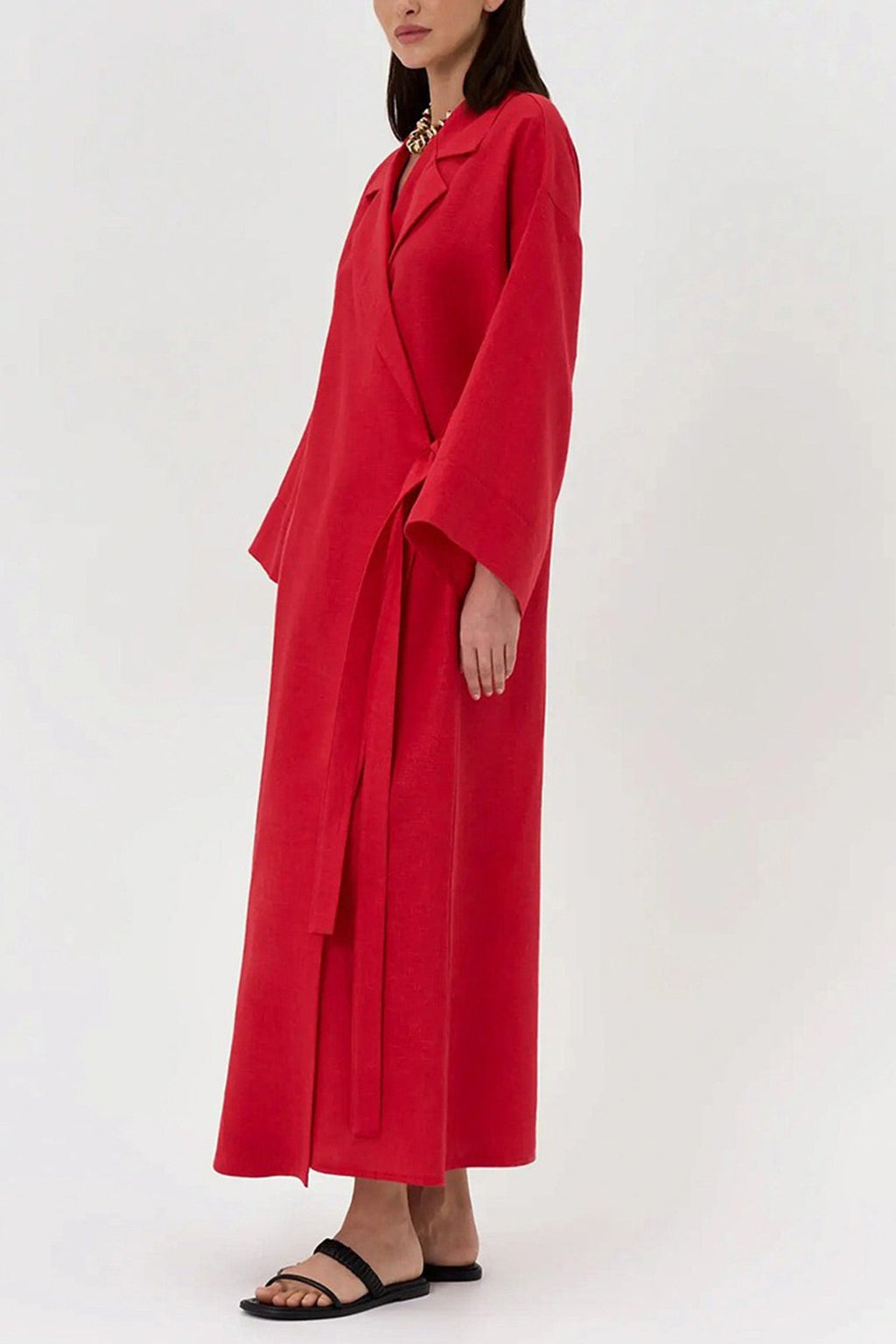 Lapel Tie-up Cotton Linen Dress