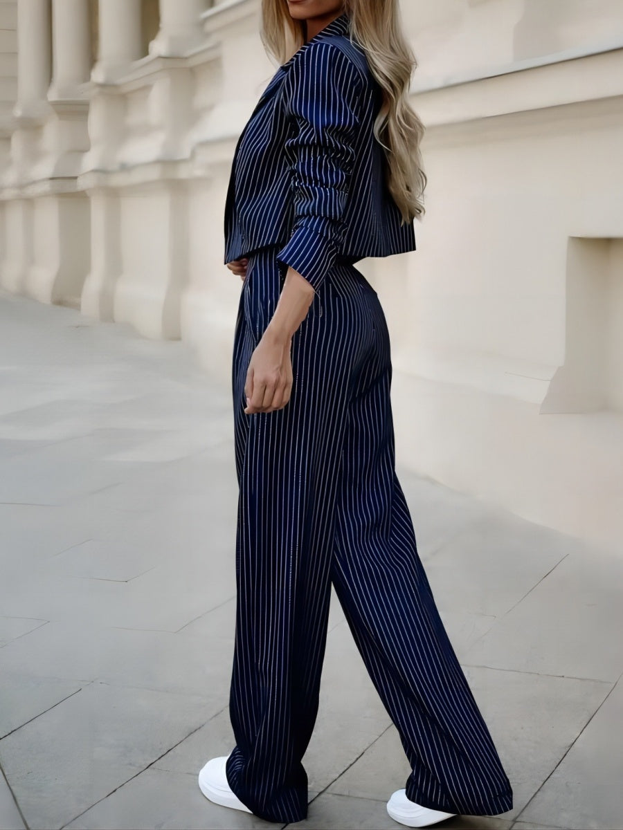 Striped Short Lapel Straight-leg Suit Trousers 2-piece Sets