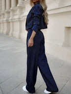 Striped Short Lapel Straight-leg Suit Trousers 2-piece Sets