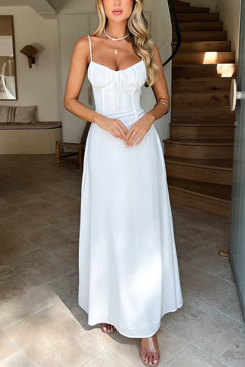 Spaghetti Strap Back Lace-up A-line Maxi Dress