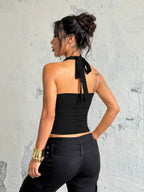 Lace-trimmed Halter Neck Vest