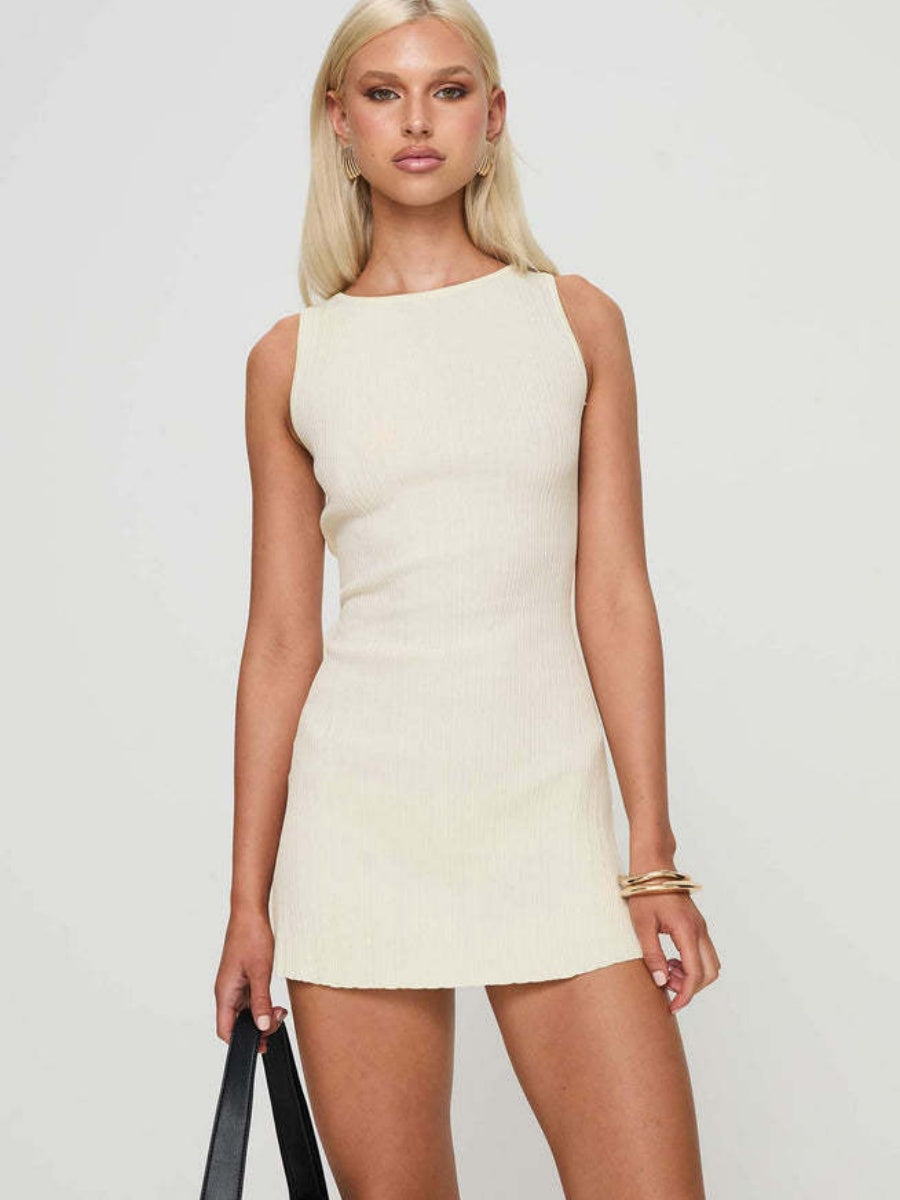 Halter-neck Textured Backless Slim-fit Sexy Short Dress
