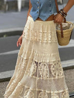 Lace Trim Hollow Geometric Patterns Skirts