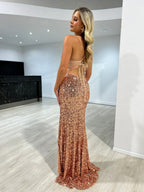 Sequins Slit Sexy Camisoles Formal Dress Maxi Dresses