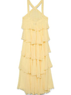 Halter Backless Cake Skirt Pink Yellow Maxi Dress