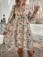 Floral Puff Sleeve Tie-waist Short Dress
