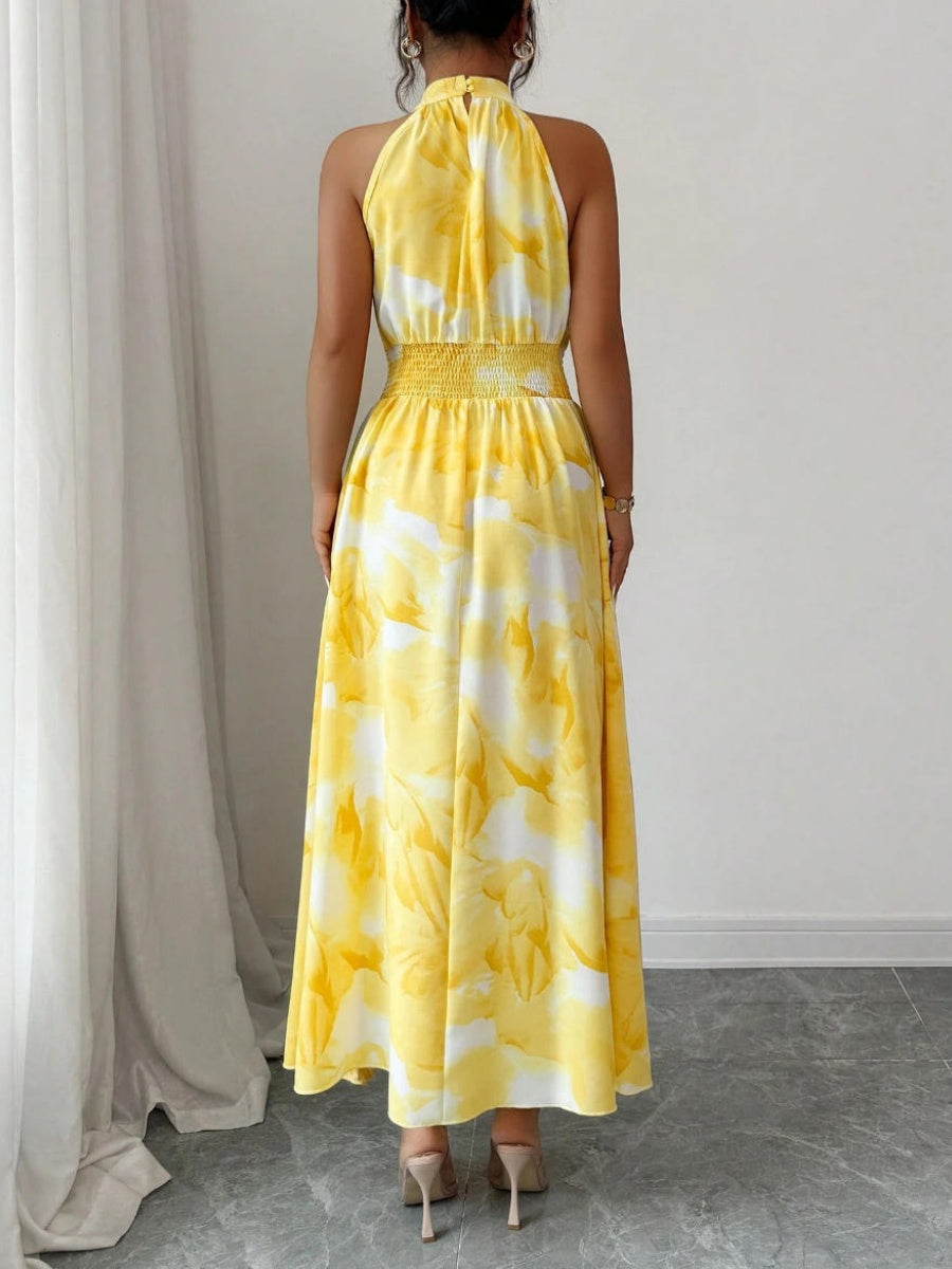 Printed Halter Sleeveless Vacation And Leisure Maxi Dresses