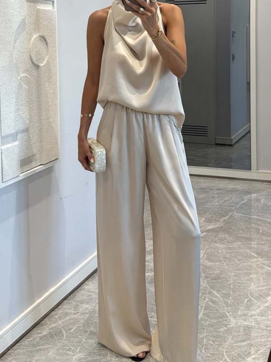 Swing Collar Sleeveless Top Straight-leg Trousers Set 2-piece Sets