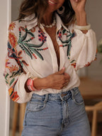Floral Print V-Neck Long Sleeve Shirt