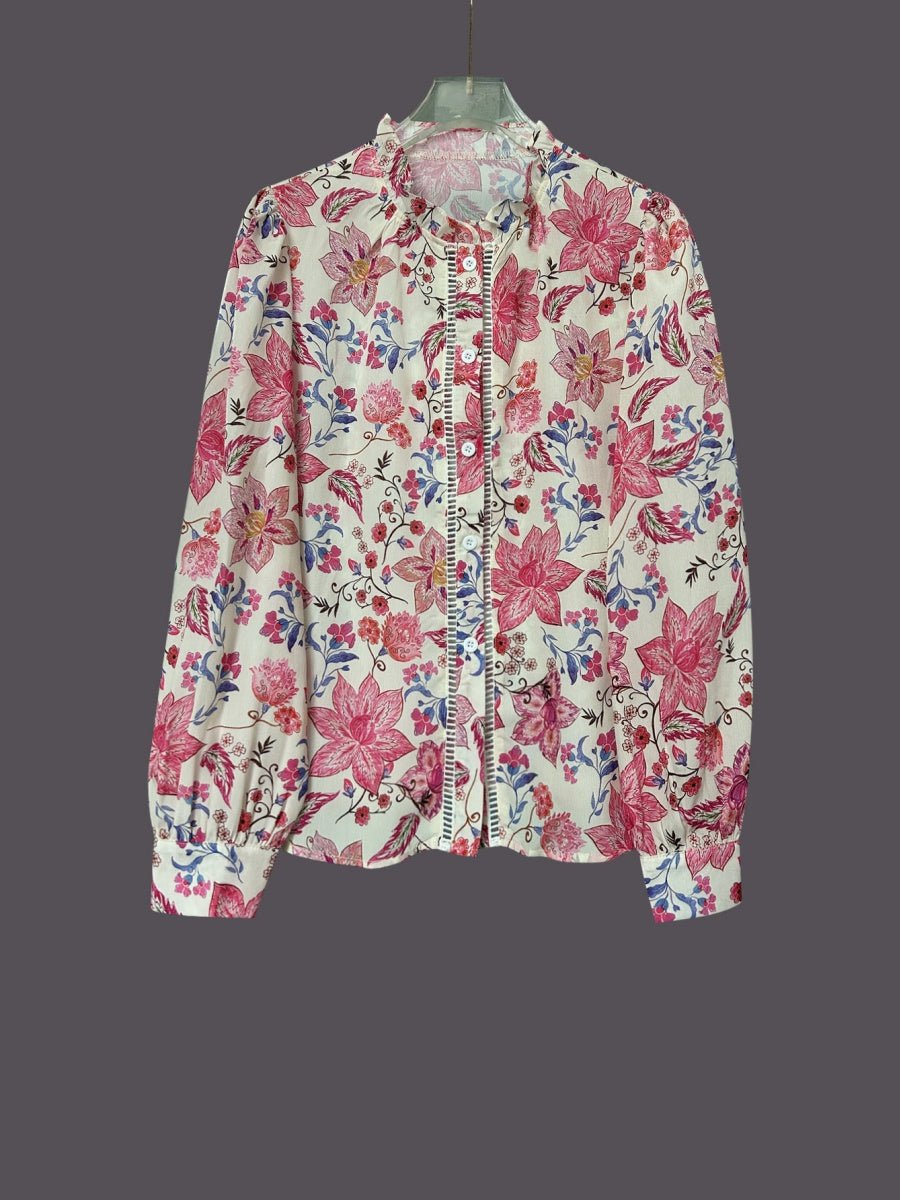Floral Print V-Neck Long Sleeve Shirt