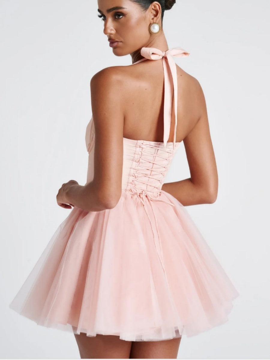 Halter Bra Tutu Bow Parties Mini&Short Dresses