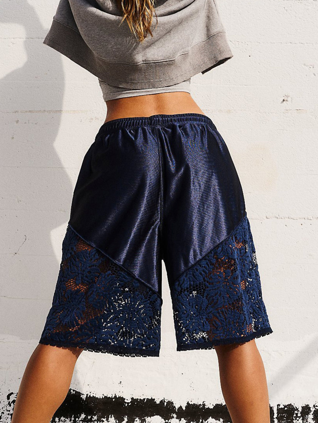 Lace Patchwork Lace Up Loose-fit Athletic Shorts