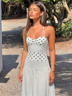 Polka Dot Retro Pleated Long Dress With A Halter Neck