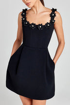 3D Floral Pearl Strap Square Neck Corset Mini Dress