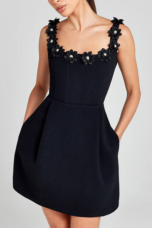 3D Floral Pearl Strap Square Neck Corset Mini Dress