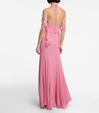 V-neck Ruffle Backless Formal Dress Maxi Dresses