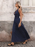 Halter V-neck Polka Dots Vacation Retro Maxi Dresses