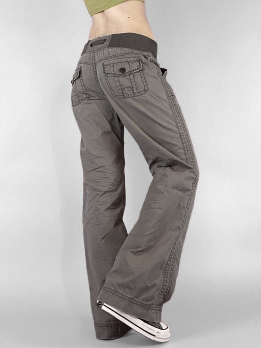 Retro Pocket Color-blocked Ribbed Low-rise Jeans