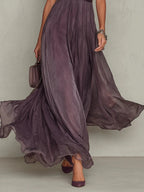 V-neck Waist Ruffle Chiffon Big Swing Maxi Dresses