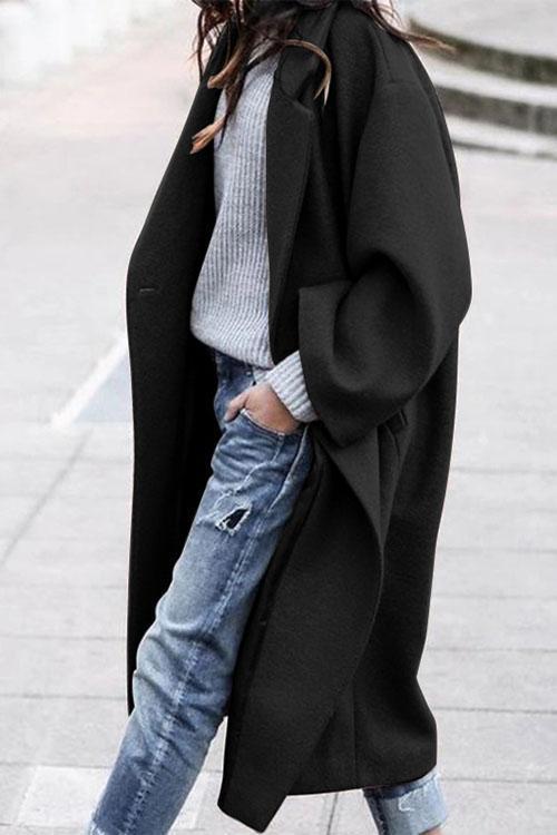 Solid Long Sleeve Oversized Winter Long Coat