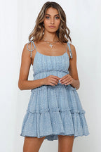 Floral Print Tie Shoulder Square Neck Tiered Ruffle Mini Dress