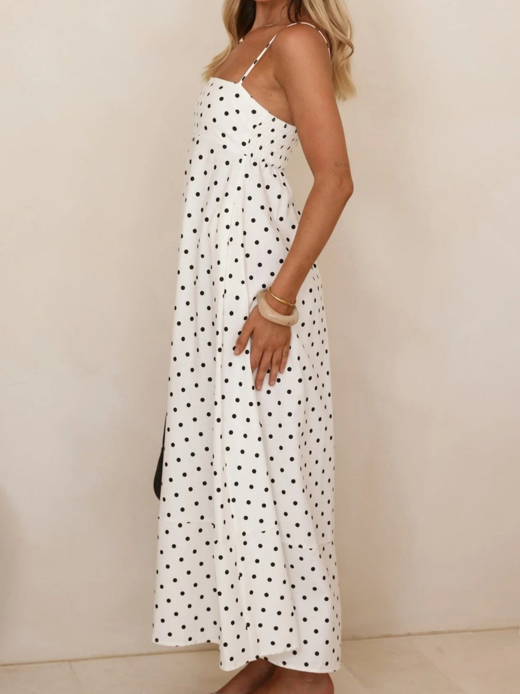 Polka Dots High-waisted Halter Top Large Skirt Maxi Dresses