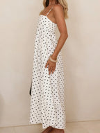 Polka Dots High-waisted Halter Top Large Skirt Maxi Dresses