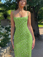 Floral Spaghetti Strap Backless Maxi Dresses
