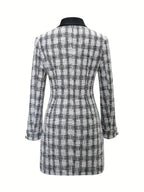 Small Fragrance Tweed Plaid Spliced PU Leather Commuting Mini&Short Dresses