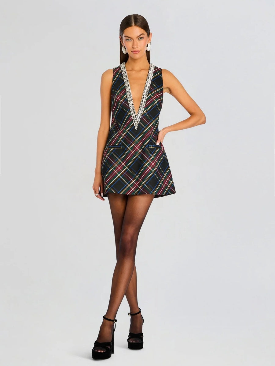V-neck Rhinestone-studded Sleeveless Temperament Grace Parties Mini&Short Dresses
