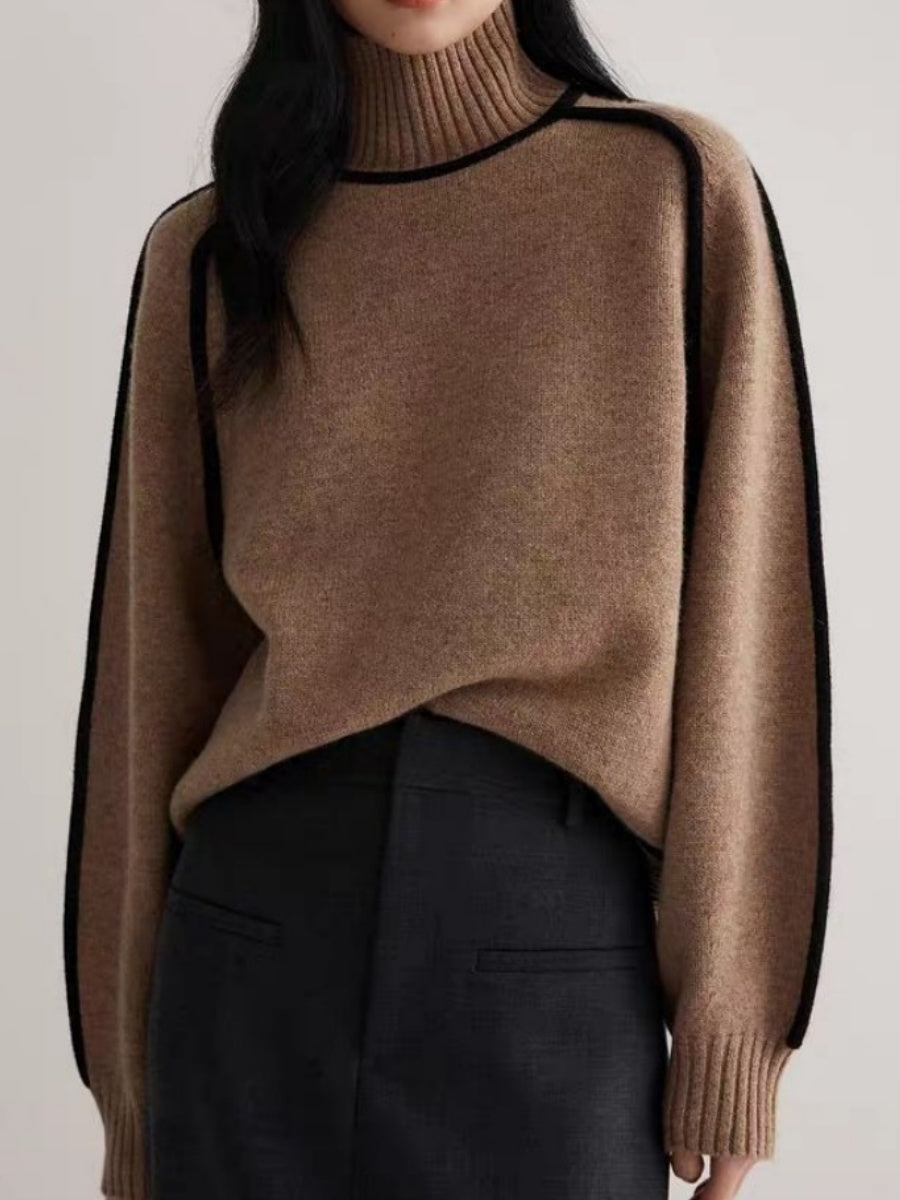 Color-blocked Stripes Splicing Half Turtleneck Sweaters