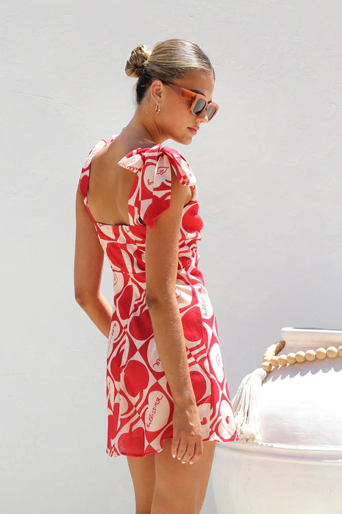 Tie Shoulder Deep V-Neck Patchwork Floral Print Mini Dress