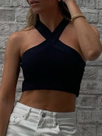 Cross-neck Sleeveless Tights Knitted Vest