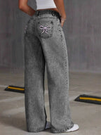 Liber Autumn Women's Embroidery Bow Jeans