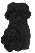 Strapless 3D Fabric Flower Applique Bodycon Mini Dress