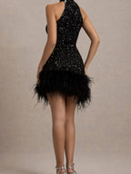 Liber Winter Women's Sequins Solid Color Feather stitching Mini&Short Dresses