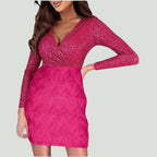 Amalberga Aesthetic Heidi Mode Sequin Dress with V Neck Statement Occasion Edit