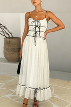 Frill Trim Tie Bow Swing Maxi Cami Dress