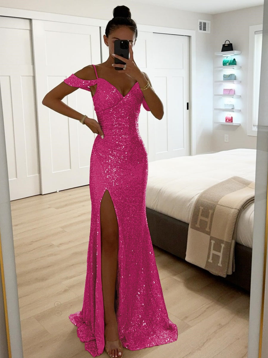 Sequins Slit Formal Dress Maxi Dresses
