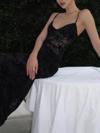 Backless Lace Mesh Perspective Parties Maxi Dresses