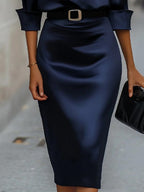 Swing Collar Draped Collar Grace Long Sleeve Belt Midi Dresses