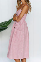 Sunflower Print Spaghetti Strap Button Front Fit and Flare Midi Dress