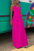 Solid Criss Cross Backless Maxi Cami Dress