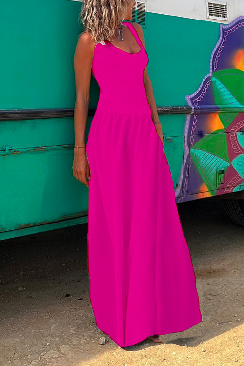 Solid Criss Cross Backless Maxi Cami Dress