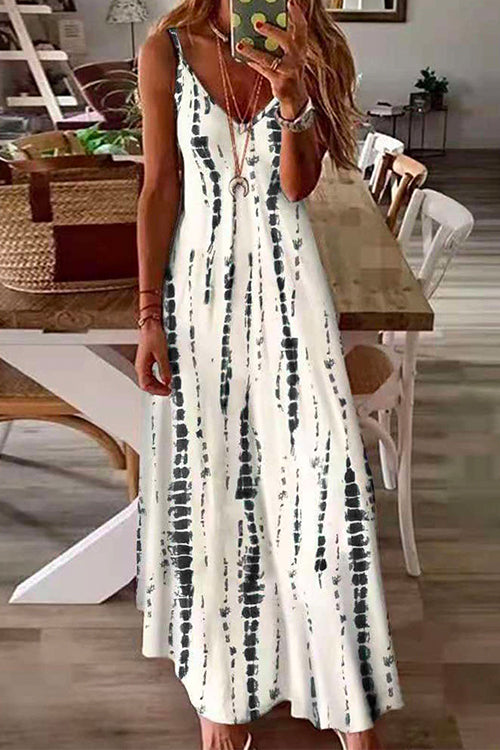 V Neck Tie Dye Swing Maxi Cami Dress